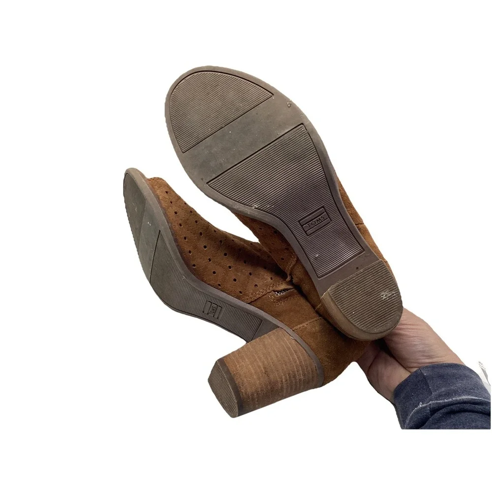 TOMS Majorca Cinnamon Brown Open Peep Toe Fringe Booties 3